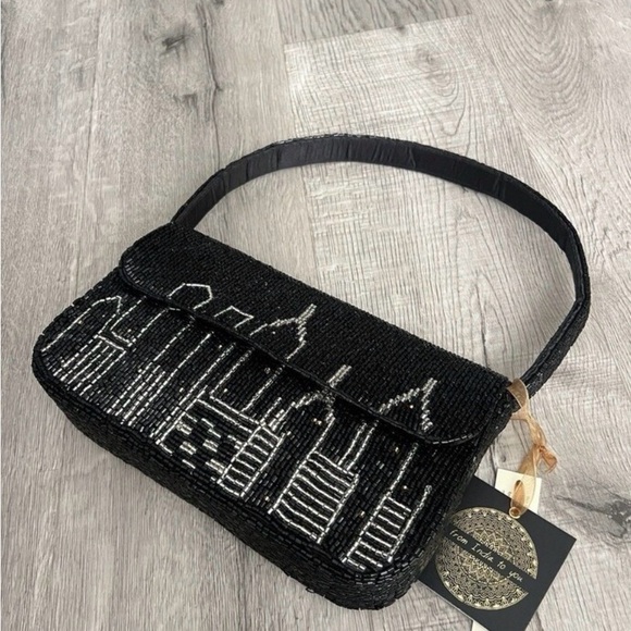 NWT Black Beaded NYC Shoulder Bag